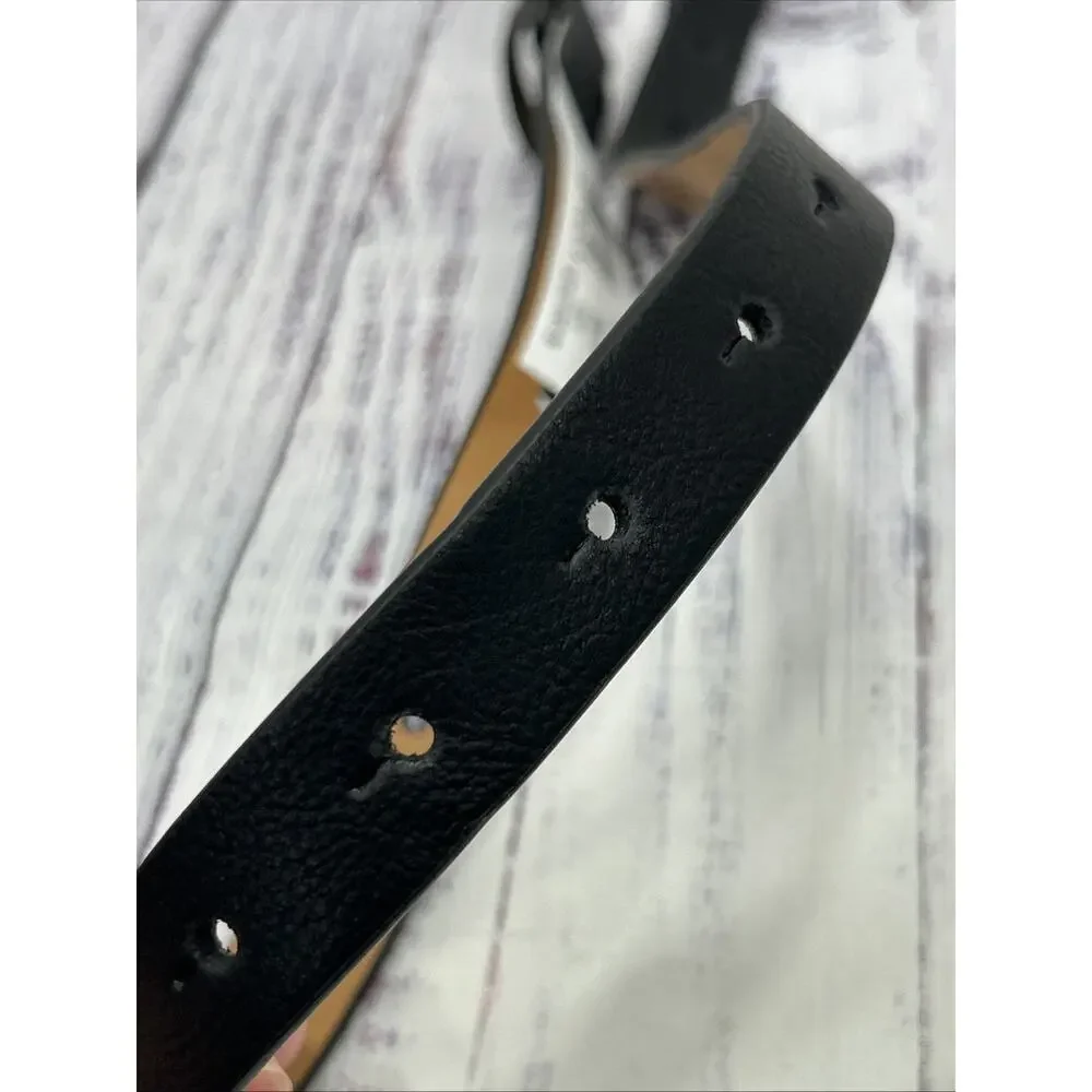 Tommy Hilfiger Womens Black Synthetic Leather‎ Silver Logo Buckle Dress Belt XS